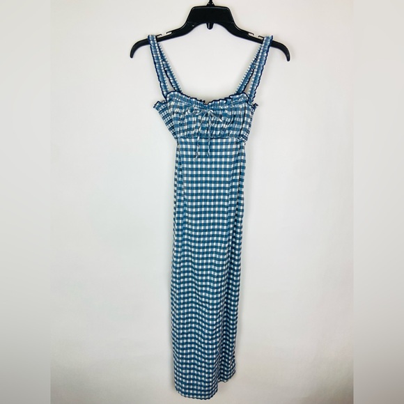 Free People Lucinda Plaid Midi Dress Size XS Square Neck Pleated - Picture 9 of 16